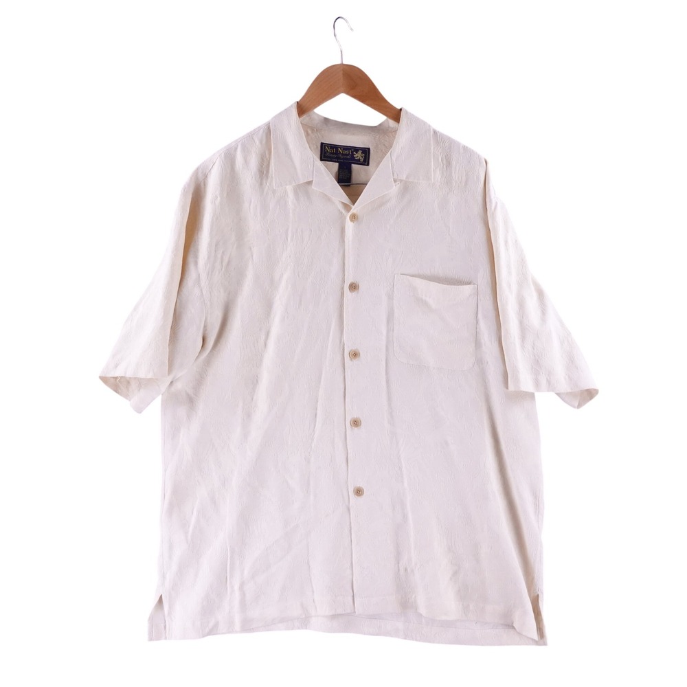 Nat Nast Mens Large Luxury Originals 100% Silk Camp Shirt Cream Bowling